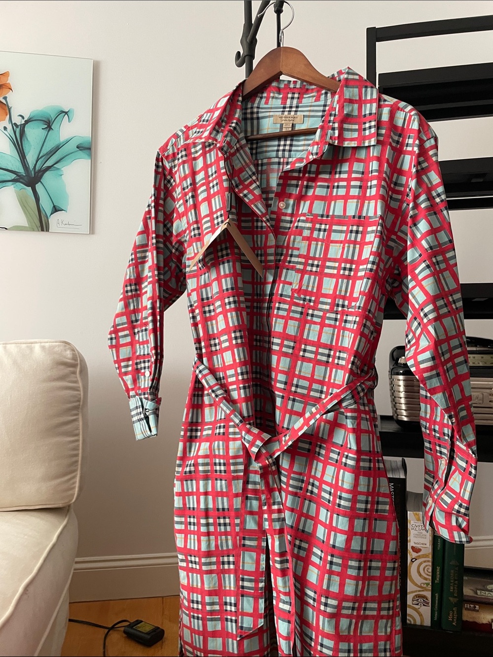 Burberry Red Plaid Trench Shirt Dress - Picture 4 of 5